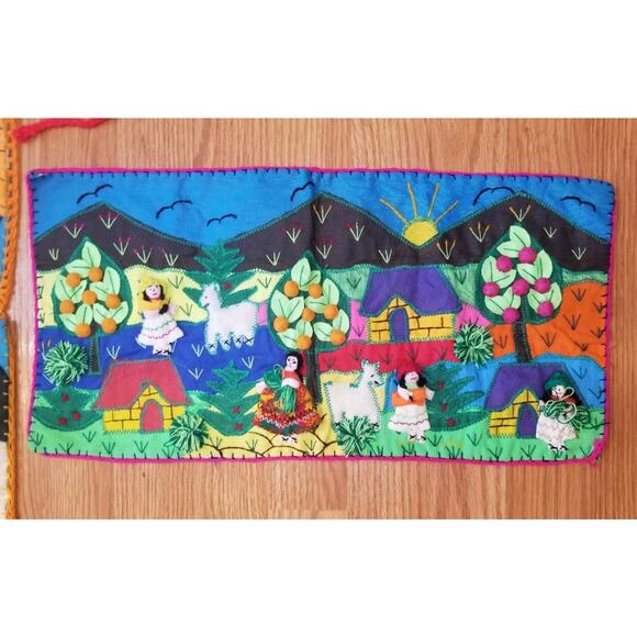 Vintage Arpillera Folk Art 3D Wall Hanging Seat Covering Peruvian Set Handmade - Picture 6 of 11